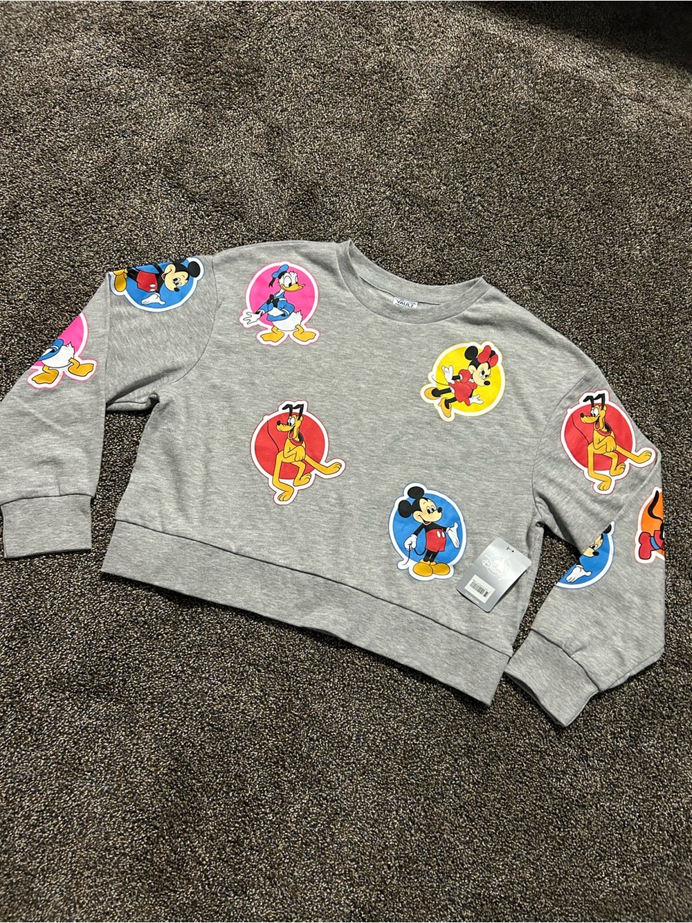 NWT Disney Vault Collection medium gray cropped character sweatshirt Mickey 50th